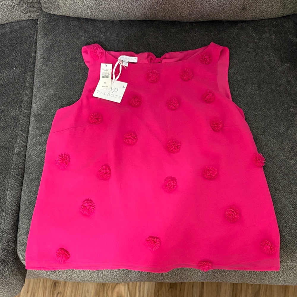 Talbots Pink Sleeveless Top with Pom Pom Details